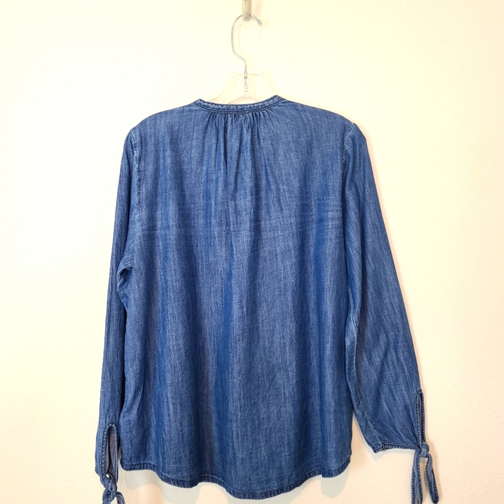 MADEWELL Denim Chambray Tie Poplin Shirt Top - Picture 9 of 11